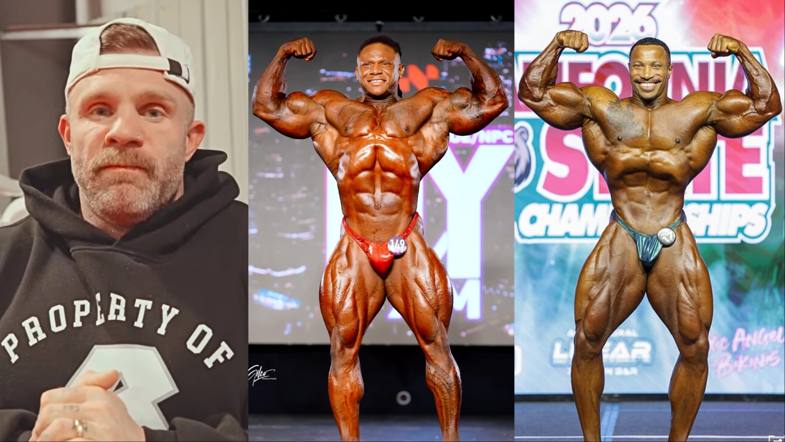 Fisiculturista posando sob luzes intensas de palco, exibindo musculatura hipertrofiada e definição vascular extrema