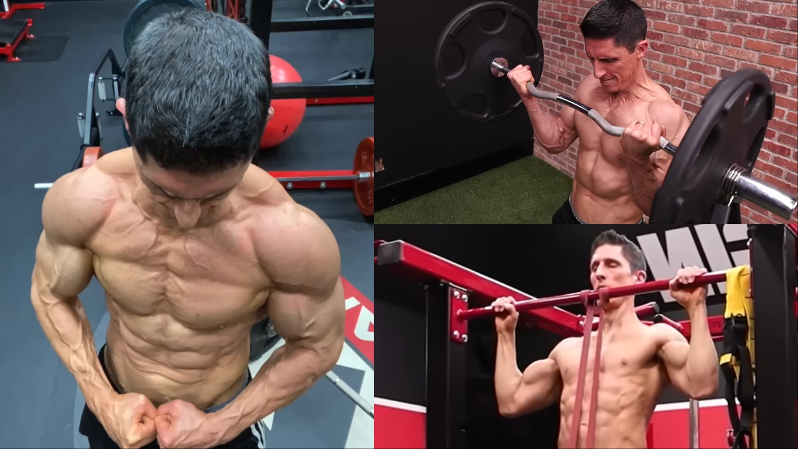 Jeff Cavaliere executa agachamento com barra, rodeado por halteres, kettlebell e faixa de resistência