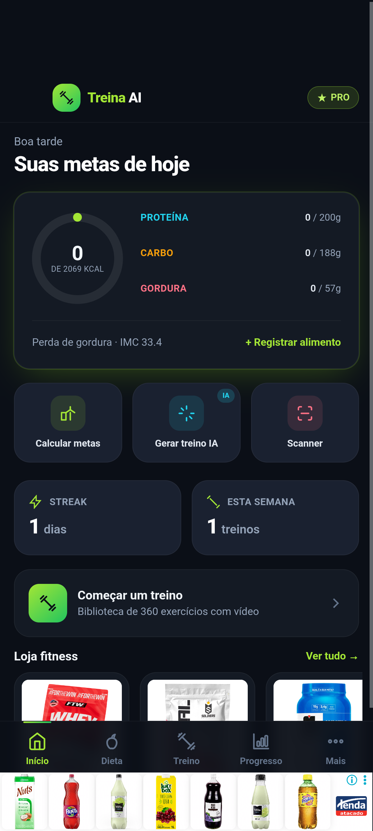 Tela inicial do Treina AI